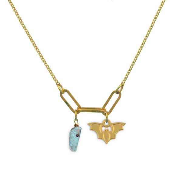 Collier 3 maillons chauve-souris ouverte et pierre fine au choix coloris été
