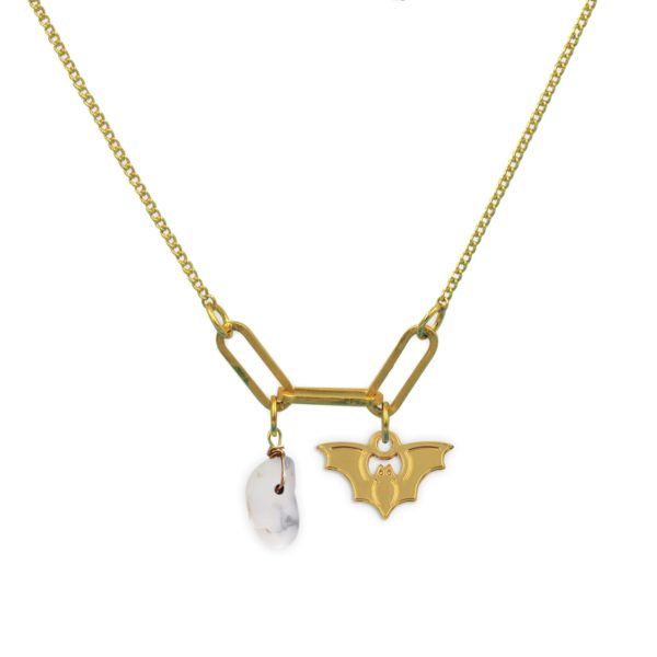 Collier 3 maillons chauve-souris ouverte et pierre fine au choix coloris hiver