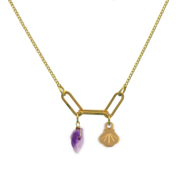 Collier 3 maillons coque et pierre fine au choix coloris été