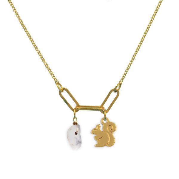 Collier 3 maillons écureuil et pierre fine au choix coloris hiver