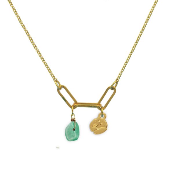 Collier 3 maillons coquelicot et pierre fine au choix coloris été