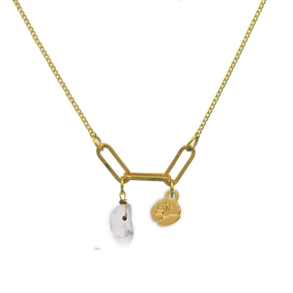 Collier 3 maillons coquelicot et pierre fine au choix coloris hiver