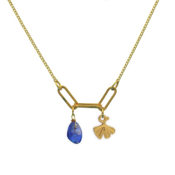 Collier 3 maillons ginkgo et pierre fine au choix coloris hiver