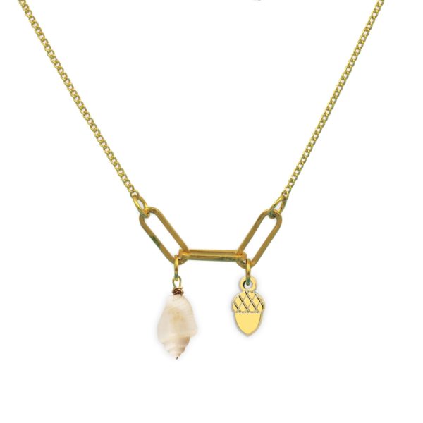 Collier 3 maillons gland et pierre fine au choix coloris été