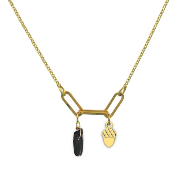 Collier 3 maillons gland et pierre fine au choix coloris hiver