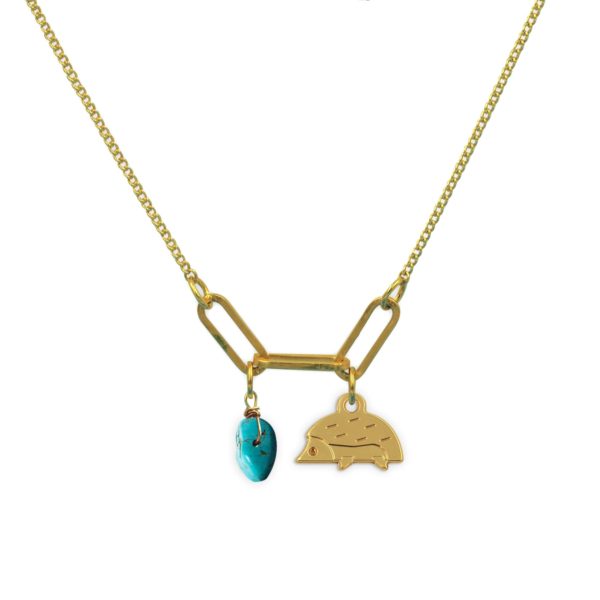 Collier 3 maillons hérisson et pierre fine au choix coloris été