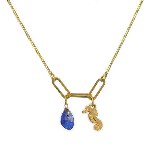 Collier 3 maillons hippocampe et pierre fine au choix coloris hiver