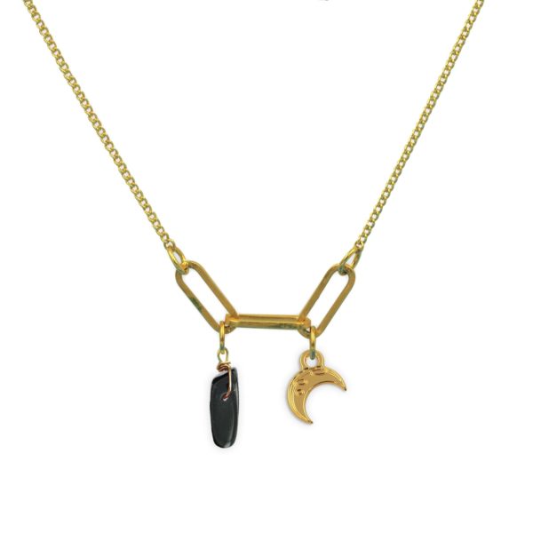 Collier 3 maillons lune et pierre fine au choix coloris hiver