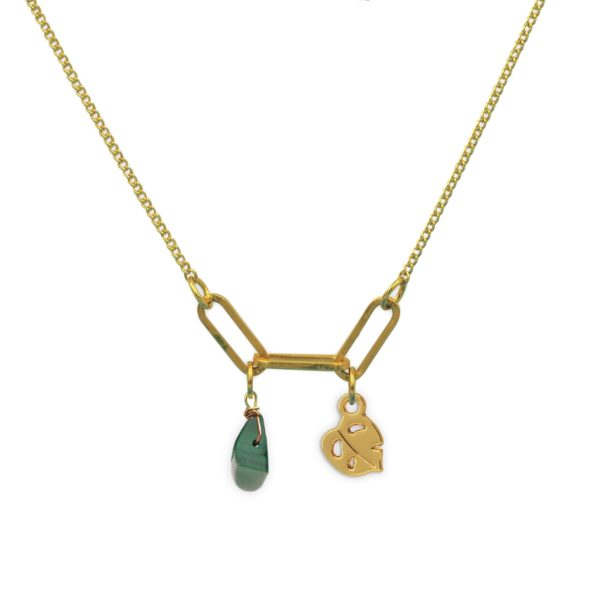 Collier 3 maillons monstera et pierre fine au choix coloris hiver