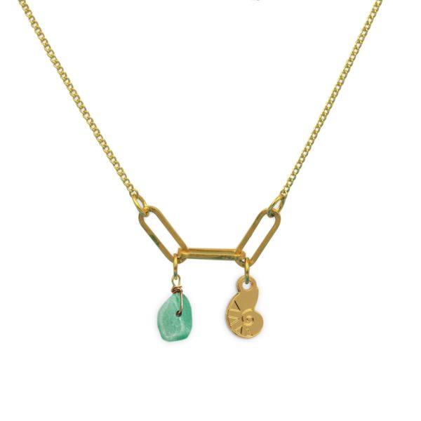 Collier 3 maillons nautile et pierre fine au choix coloris été