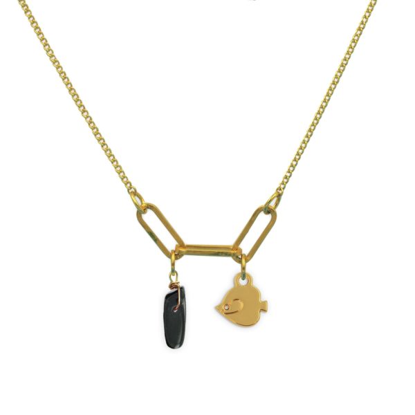 Collier 3 maillons poisson ange et pierre fine au choix coloris hiver