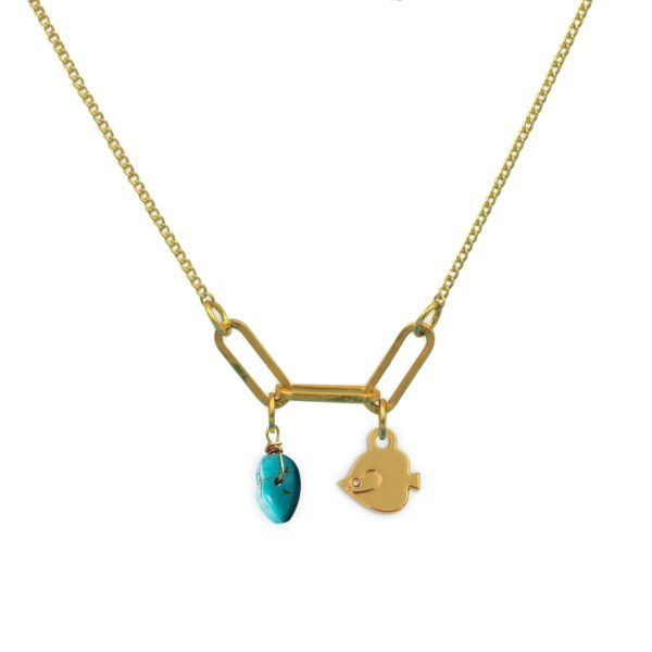 Collier 3 maillons poisson ange et pierre fine au choix coloris été