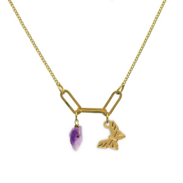 Collier 3 maillons papillon de jour et pierre fine au choix coloris hiver