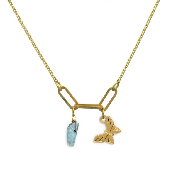 Collier 3 maillons papillon de jour et pierre fine au choix coloris été