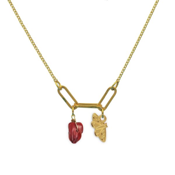 Collier 3 maillons papillon de nuit et pierre fine au choix coloris hiver