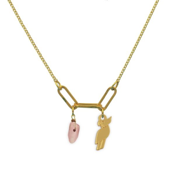 Collier 3 maillons perroquet et pierre fine au choix coloris été