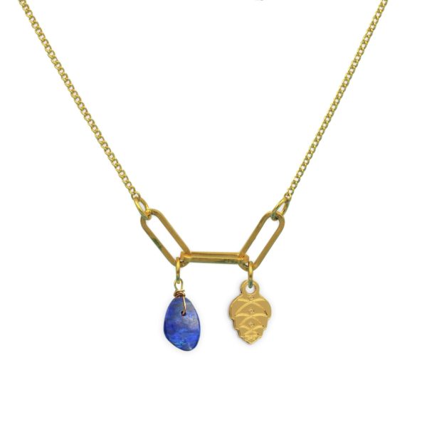 Collier 3 maillons pomme de pin et pierre fine au choix coloris hiver