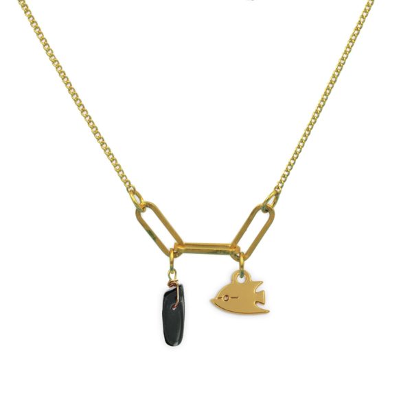 Collier 3 maillons poisson papillon et pierre fine au choix coloris hiver