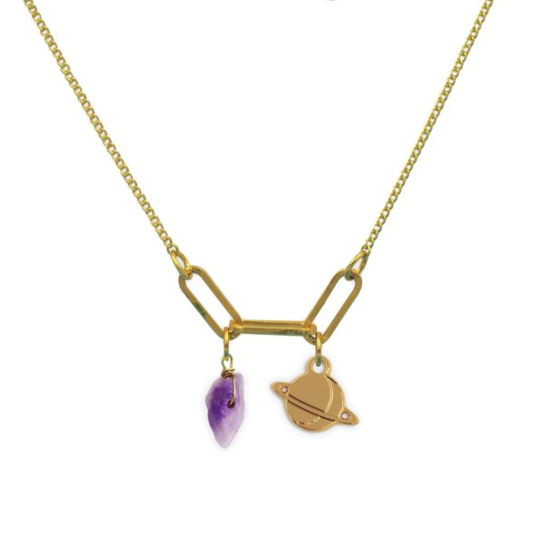 Collier 3 maillons saturne et pierre fine au choix coloris hiver