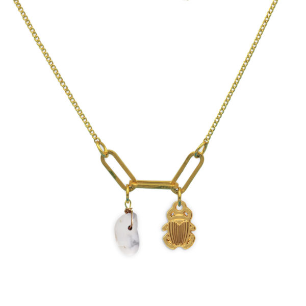 Collier 3 maillons scarabée et pierre fine au choix coloris hiver