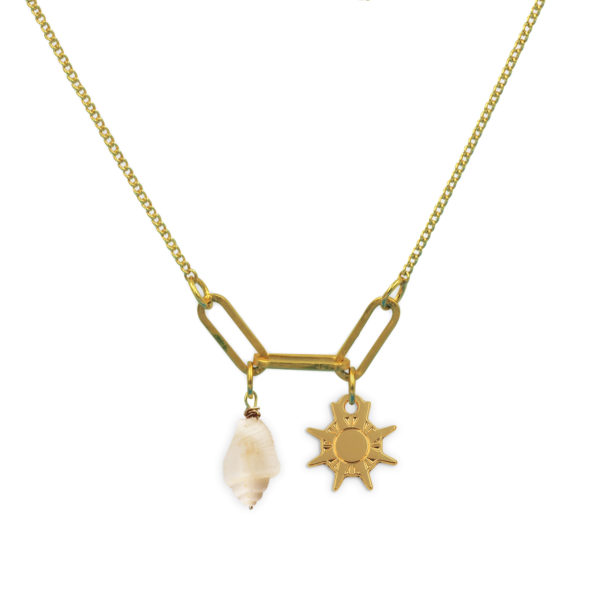 Collier 3 maillons soleil et pierre fine au choix coloris été
