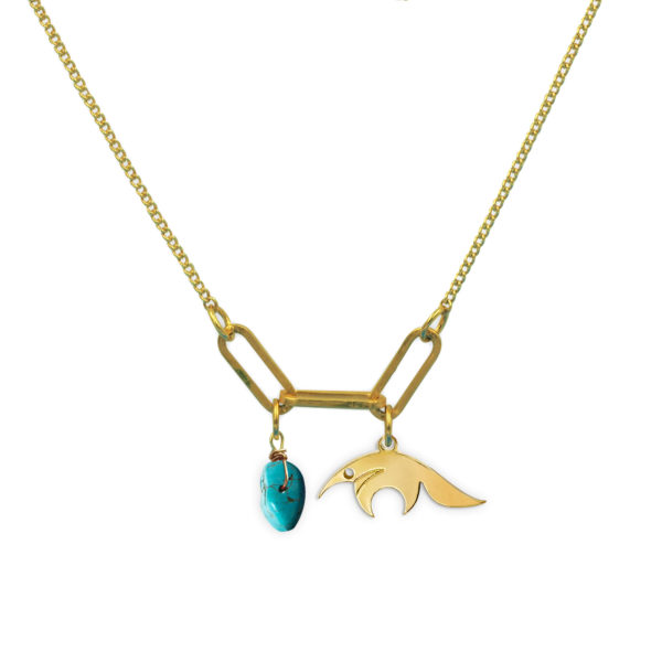 Collier 3 maillons tamanoir et pierre fine au choix coloris été