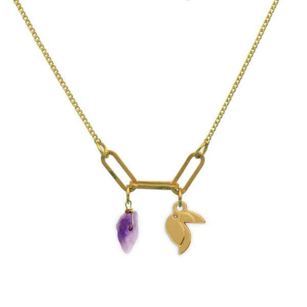 Collier 3 maillons toucan et pierre fine au choix coloris hiver