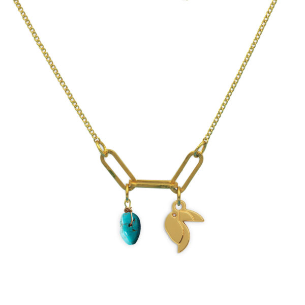Collier 3 maillons toucan et pierre fine au choix coloris été
