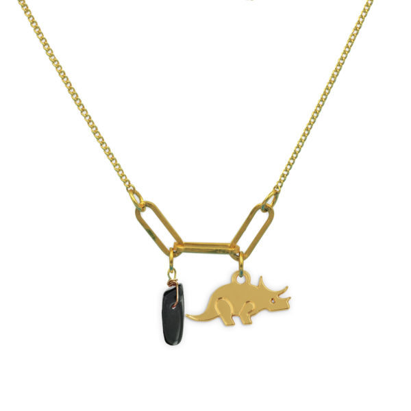 Collier 3 maillons tricératops et pierre fine au choix coloris hiver