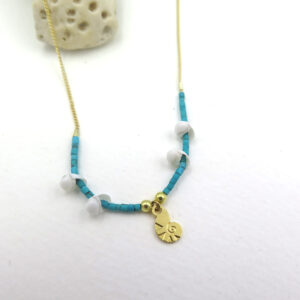 Collier turquoise et coquillage, pampille nautile