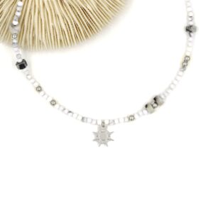 Bracelet en howlite & soleil argent