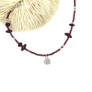 Bracelet en grenat & monstera argent