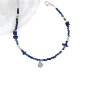 Bracelet en lapis lazuli & coquelicot argent