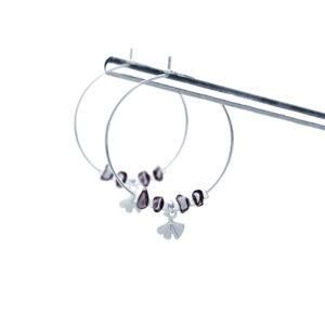 Créoles ginkgo & onyx argent