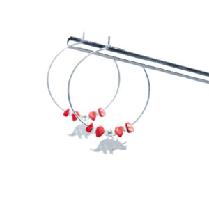 Créoles tricératops & coquillage rouge argent