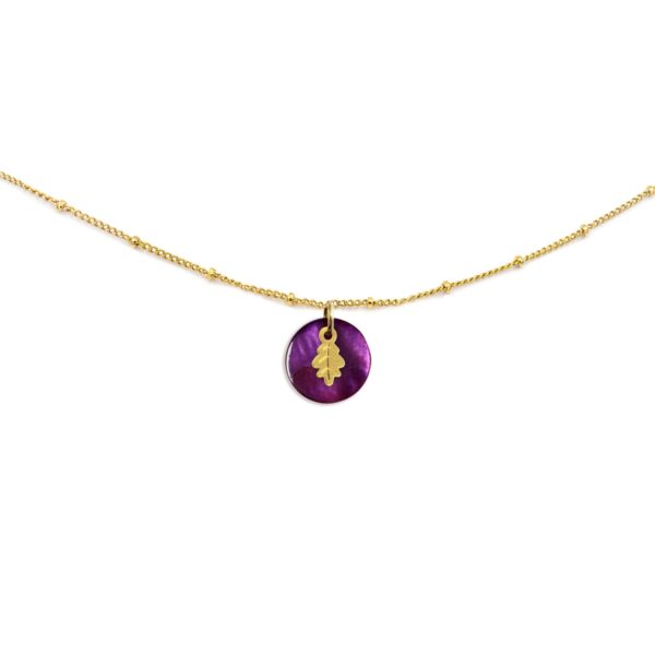 Collier nacre émaillée bordeaux & chêne