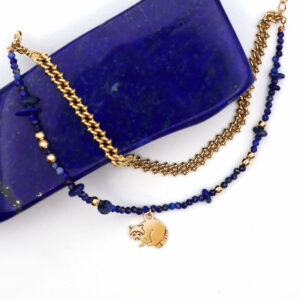 Bracelet Freddy le raton-laveur - Or et lapis lazuli