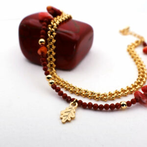Bracelet double Alchimie : la jaspe rouge et la feuille de chêne