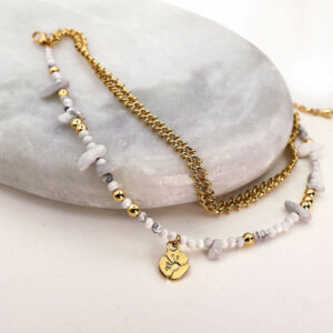 Bracelet double Alchimie : la howlite et le coquelicot