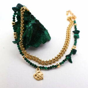 Bracelet double Alchimie : la malachite et la monstera