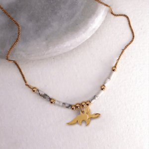 Collier Rosalie la fennec - Or et howlite