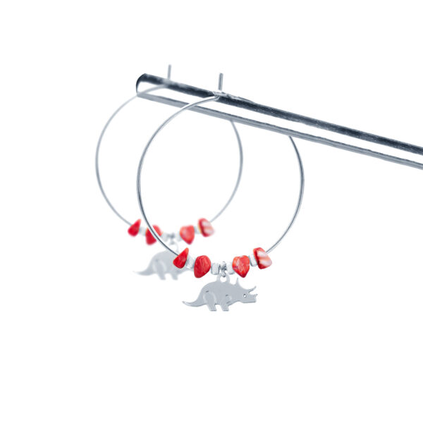 Créoles tricératops & coquillage rouge argent