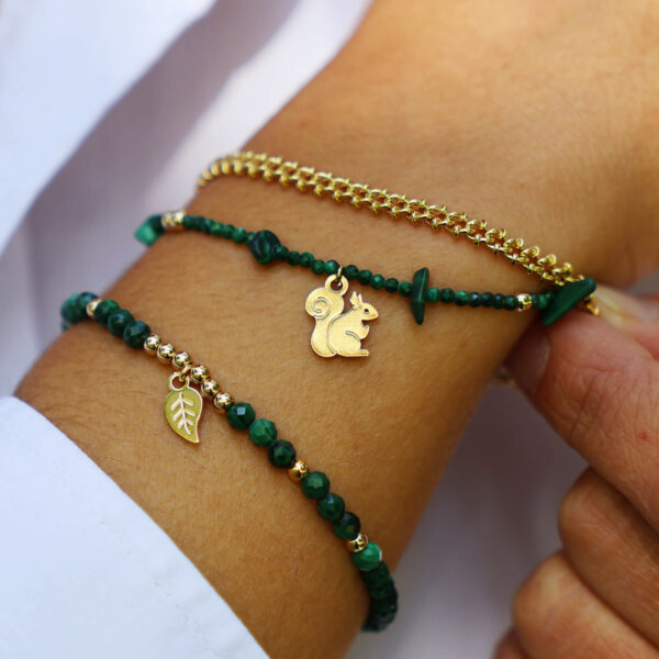 Bracelet double Alchimie : la malachite et l'écureuil
