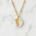 Collier nacre Hippocampe en laiton doré — collection Mers et océans — fond blanc 01, Les Naturalistes